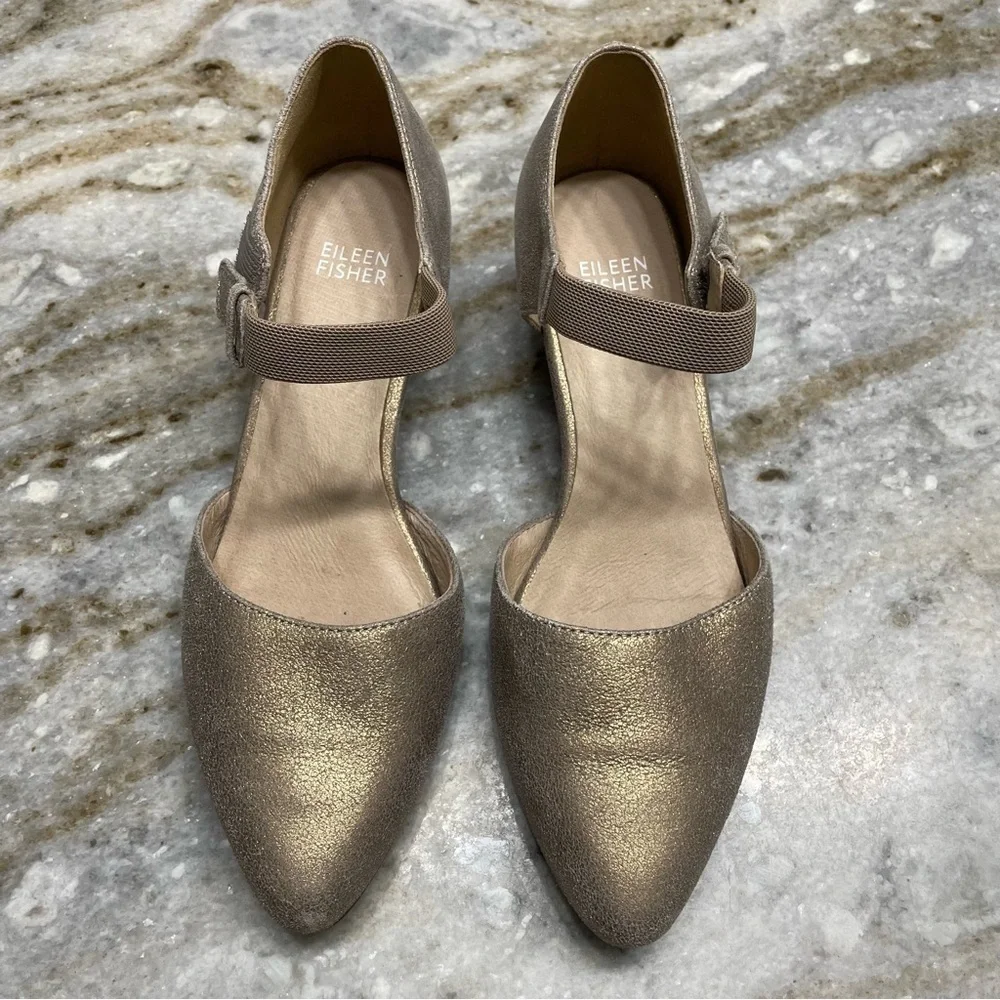 Eileen Fisher Gold Metallic Leather Mary Janes size 6.5